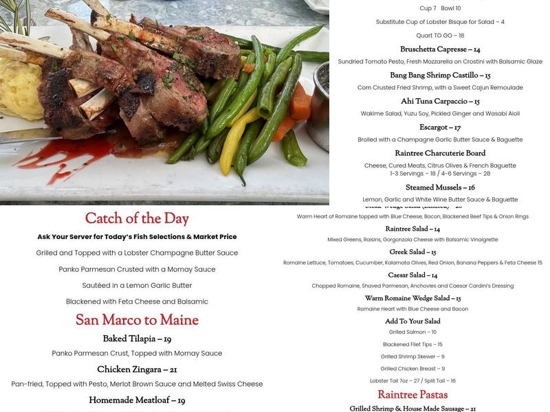 Raintree Restaurant Menu