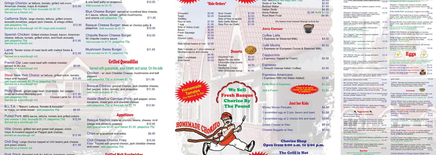 Villa Basque Café Menu