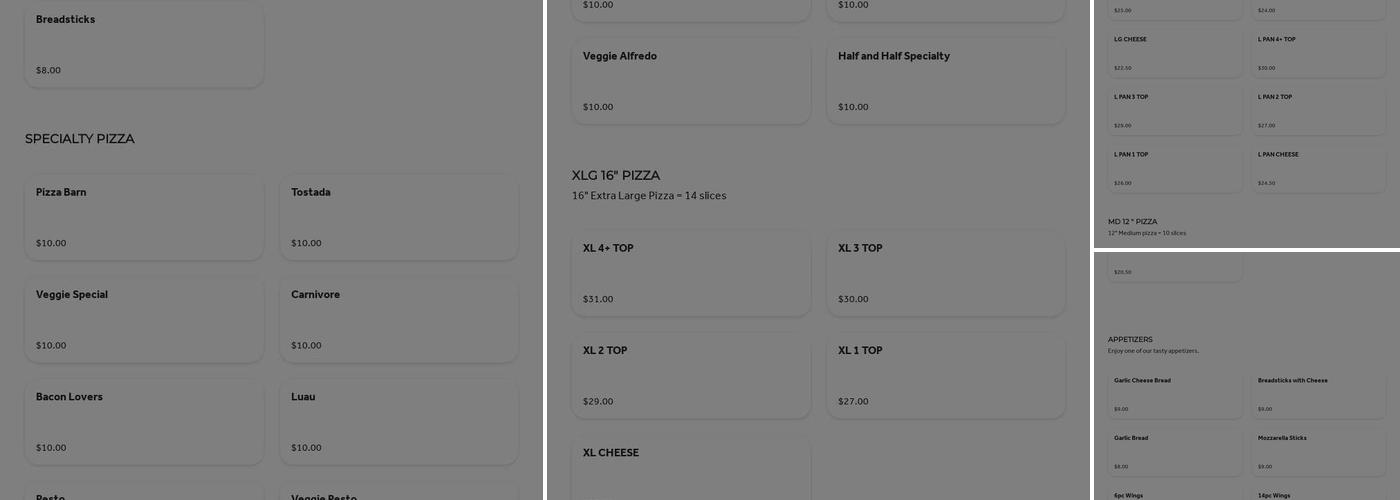 Pizza Barn Elko Menu