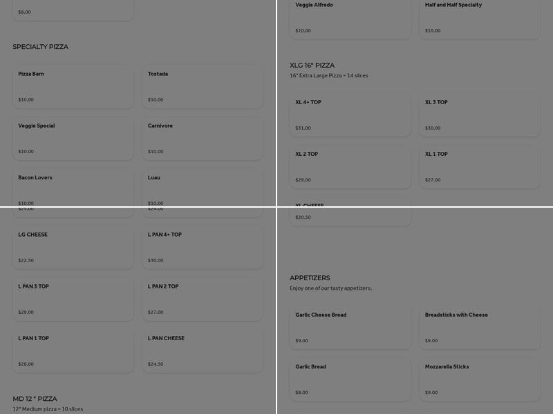 Pizza Barn Elko Menu