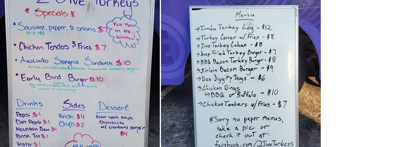 2 Jive Turkeys Menu