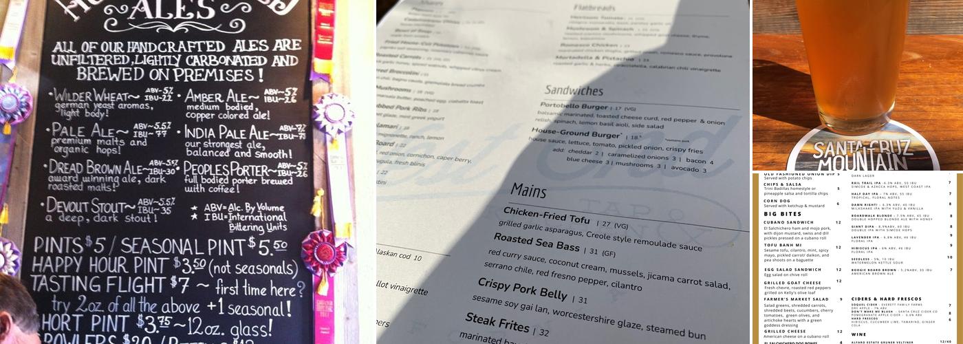 Santa Cruz Mountain Brewing Menu