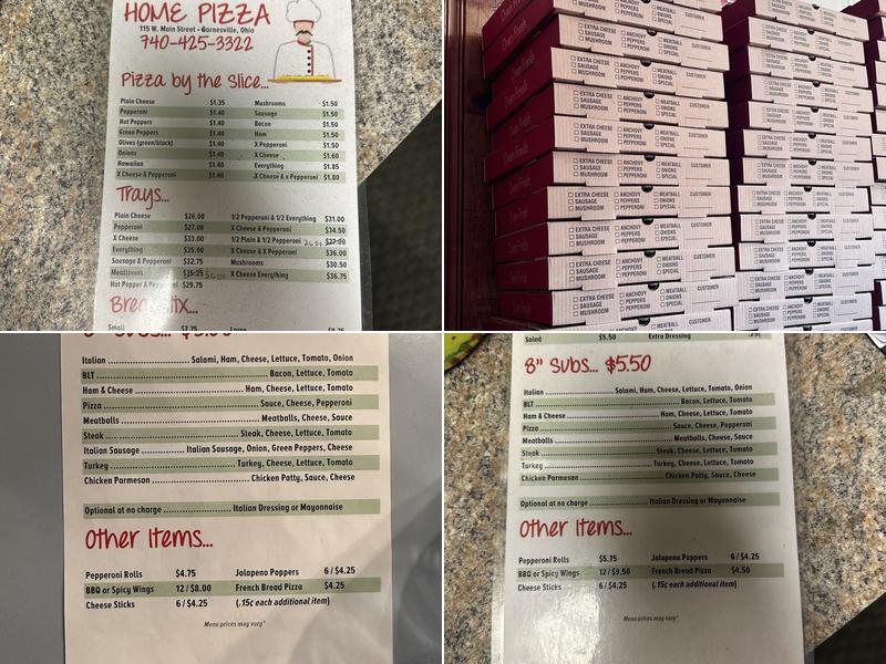 Home Pizza Menu