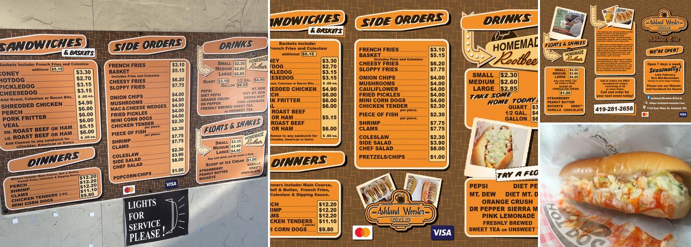 Ashland-Wooster Drive In Menu
