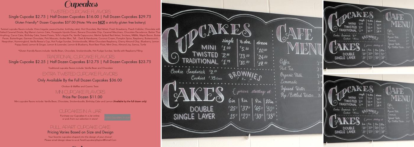 Twist Cupcakery Menu