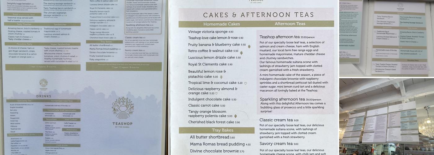 Teashop by the Canal Menu