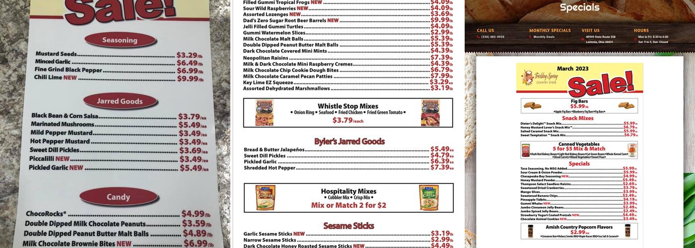 Trickling Spring Country Store Menu