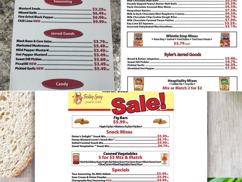 Trickling Spring Country Store Menu