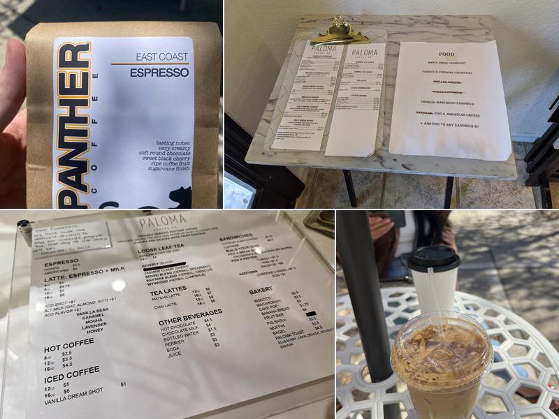 Paloma Coffee Co. Menu