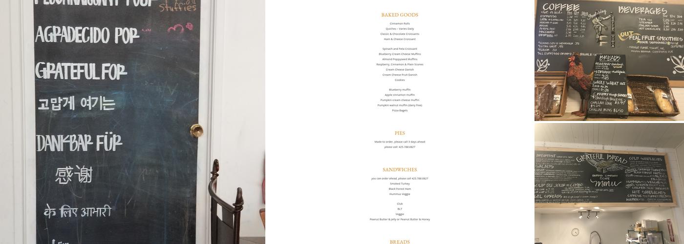 Grateful Bread Menu