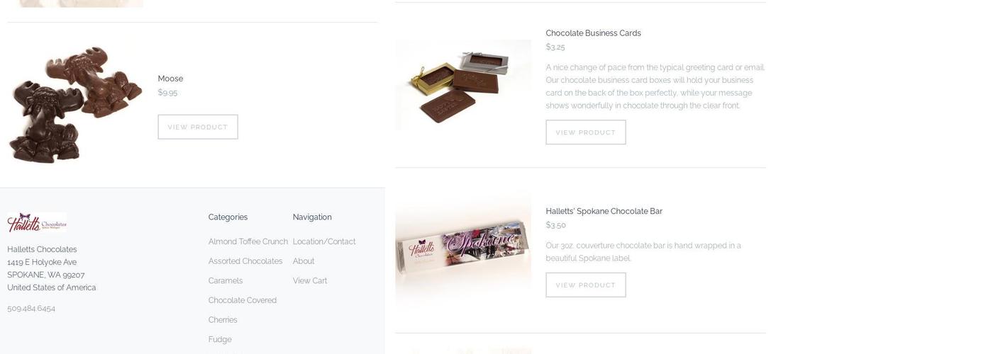 Halletts Chocolates Factory Store and Coffee Menu