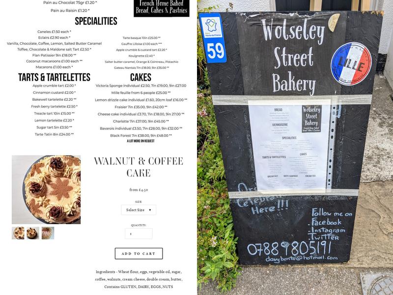 Wolseley Street Bakery Menu