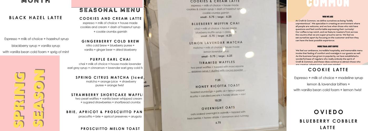 Craft & Common Menu