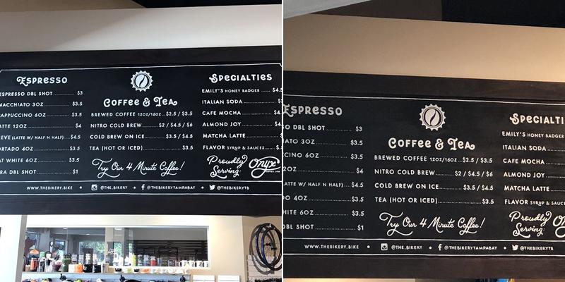The Bikery Coffee & Bicycle Shop Menu