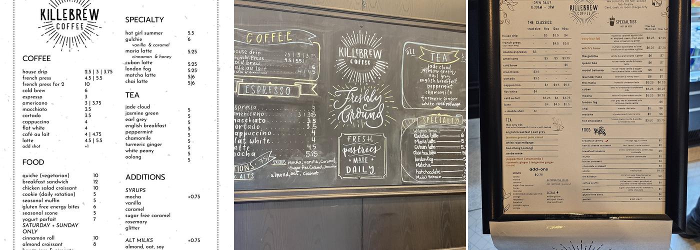 Killebrew Coffee Menu