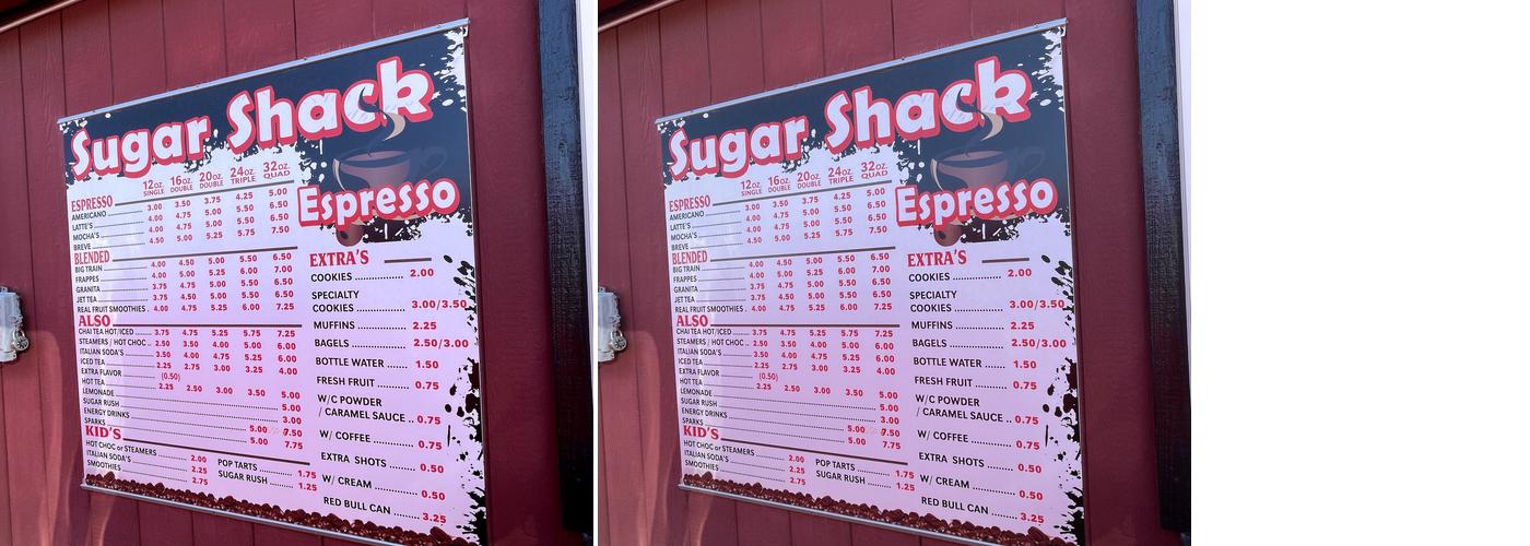 Sugar shack espresso Menu