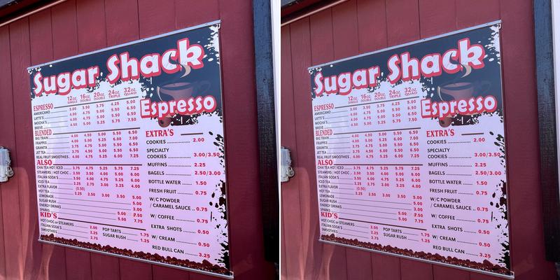 Sugar shack espresso Menu