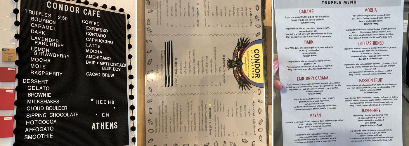 Condor Chocolates Five Points Menu