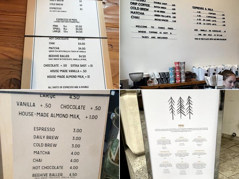 Three Pines Coffee Menu