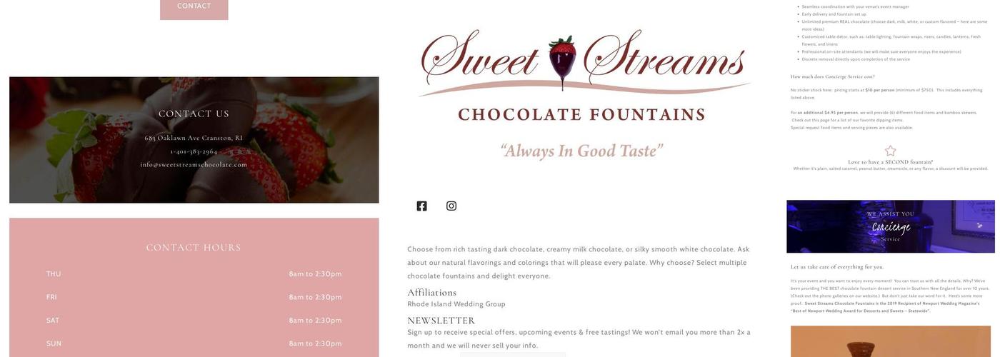 Sweet Streams Chocolate Fountains LLC Menu