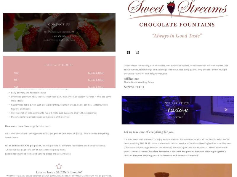 Sweet Streams Chocolate Fountains LLC Menu