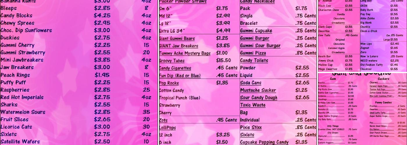 Tummy Ache Candy store Menu