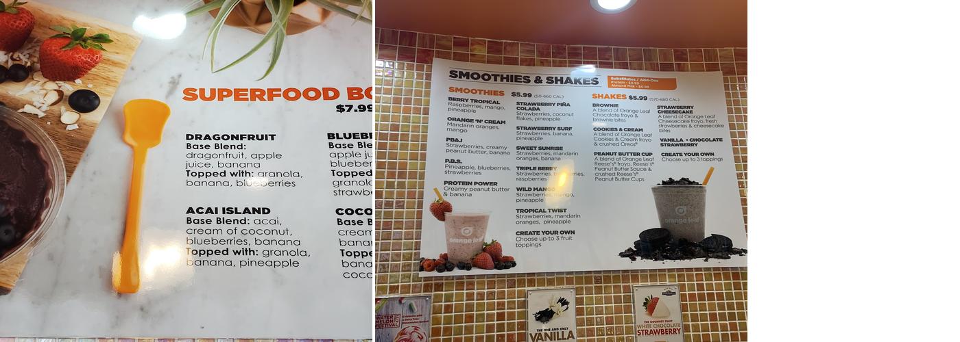 Orange Leaf Frozen Yogurt Menu