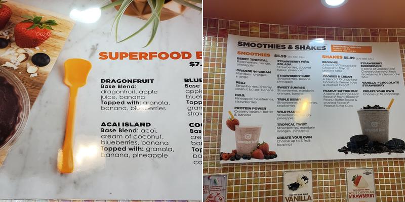 Orange Leaf Frozen Yogurt Menu