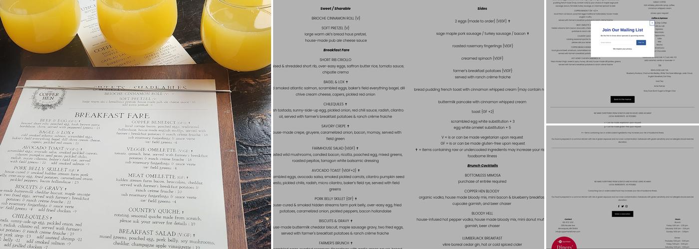 The Copper Hen Cakery & Kitchen Menu