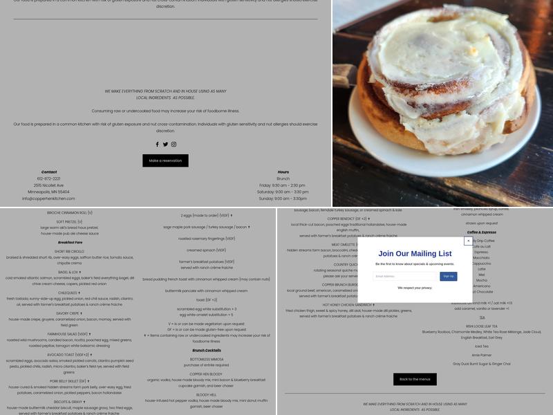 The Copper Hen Cakery & Kitchen Menu