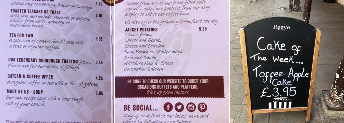 Reeve The Baker Menu