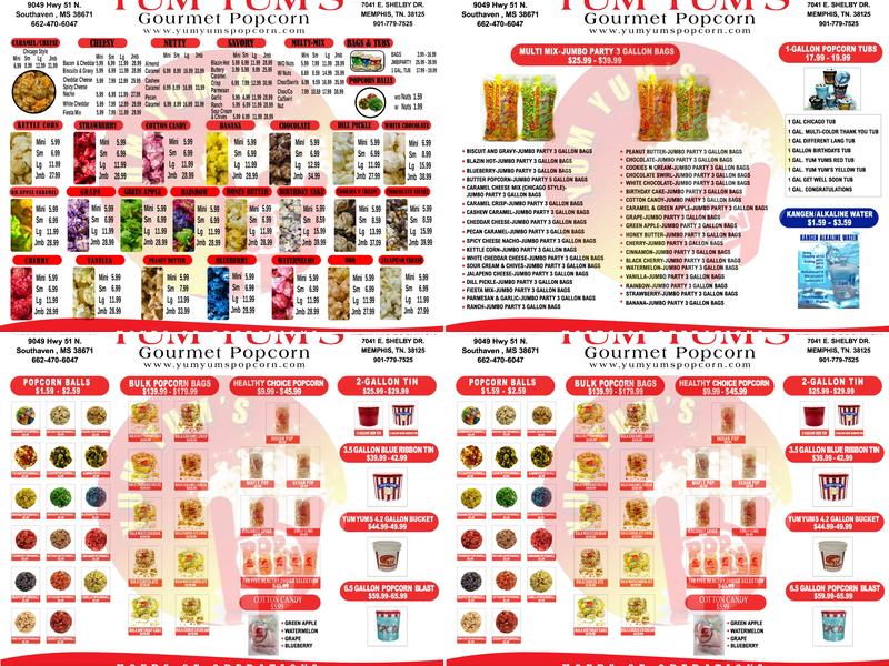 Yum Yum's Popcorn Menu