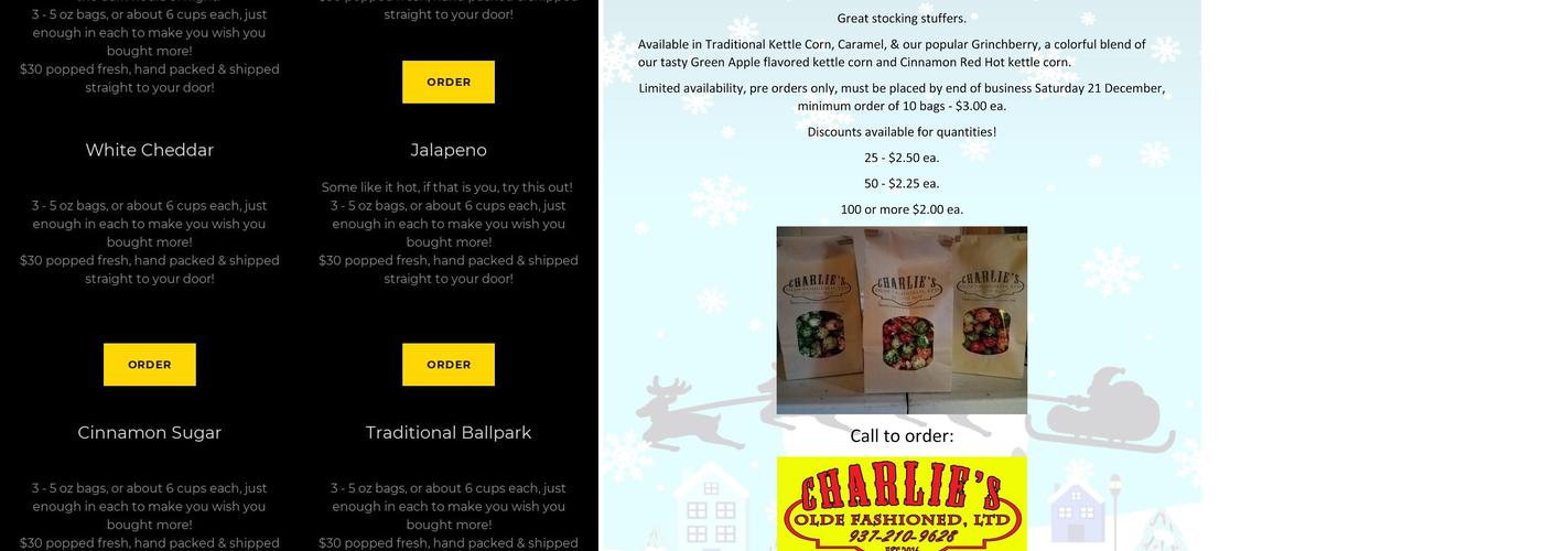 Charlie's Kettle Corn Menu