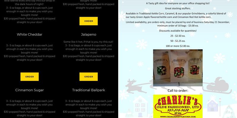 Charlie's Kettle Corn Menu