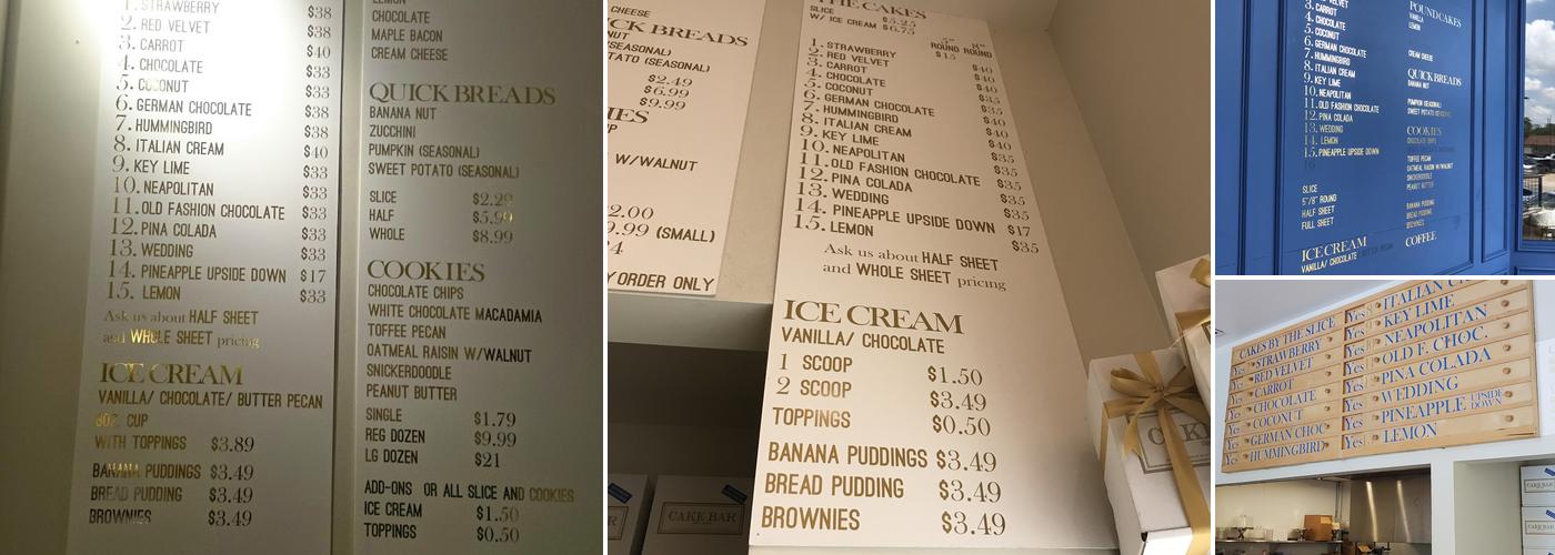 Cake Bar Menu