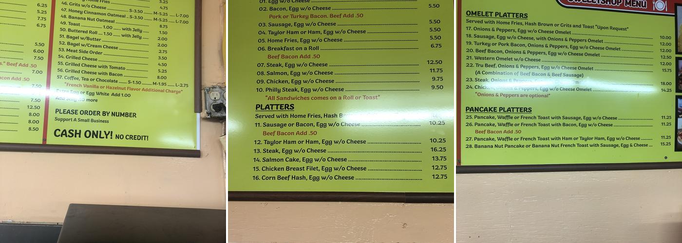 SweeetShop Menu