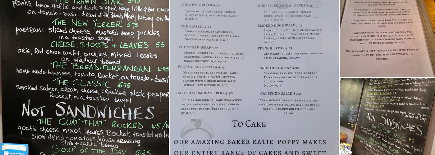 The CakeShed Menu