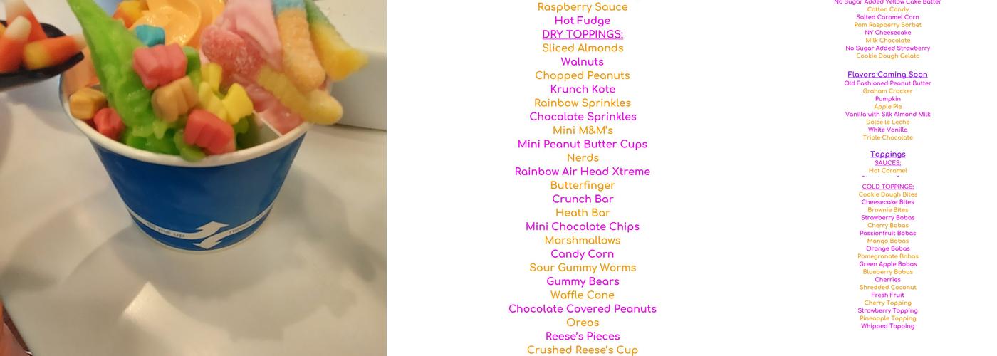 Rosie's Self Serve Yogurt Menu