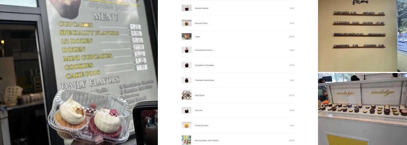 Endulge Cupcake Boutique Menu