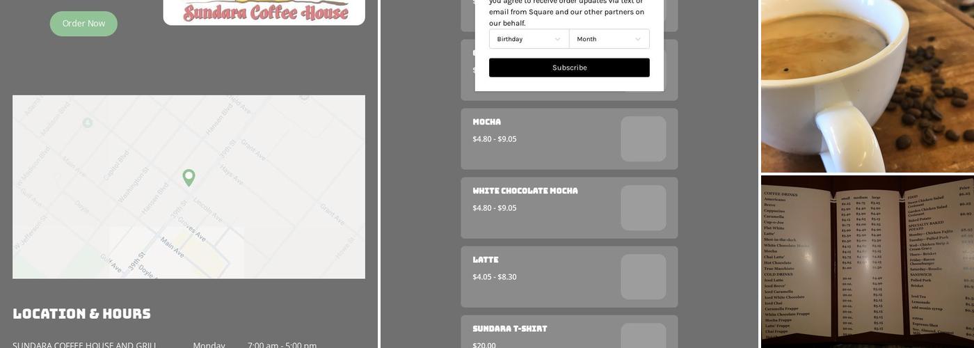 Sundara Coffee House and Grill Menu