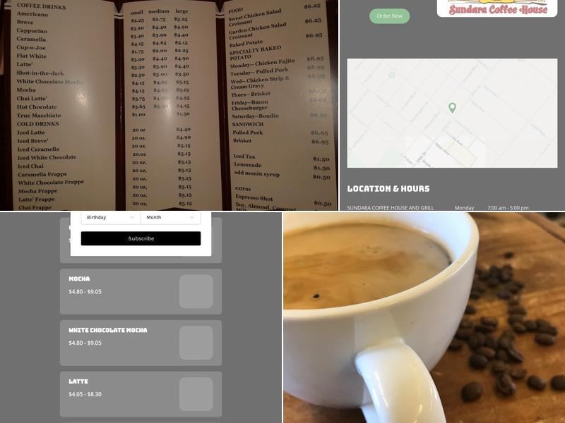 Sundara Coffee House and Grill Menu