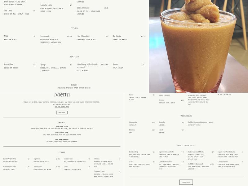 Clarity Coffee Menu