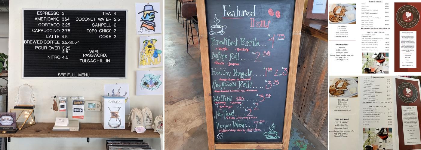 She Brews Coffee Roasters Menu