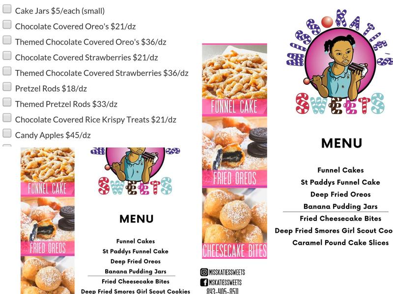 Miss Katie’s Sweets Menu