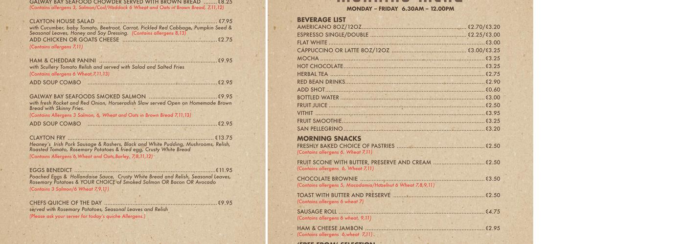 Red Bean Roastery Belfast City Menu