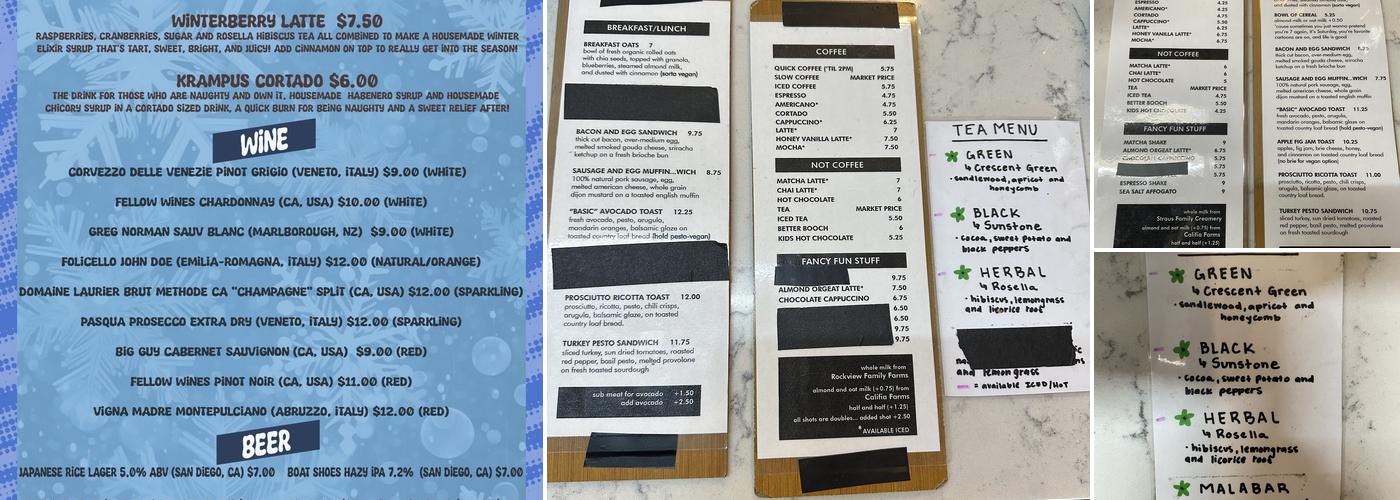 Recreational Coffee Menu