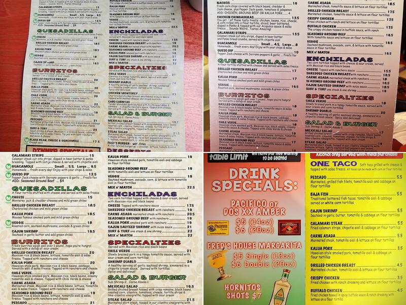 Fred's Mexican Cafe - Kihei Menu