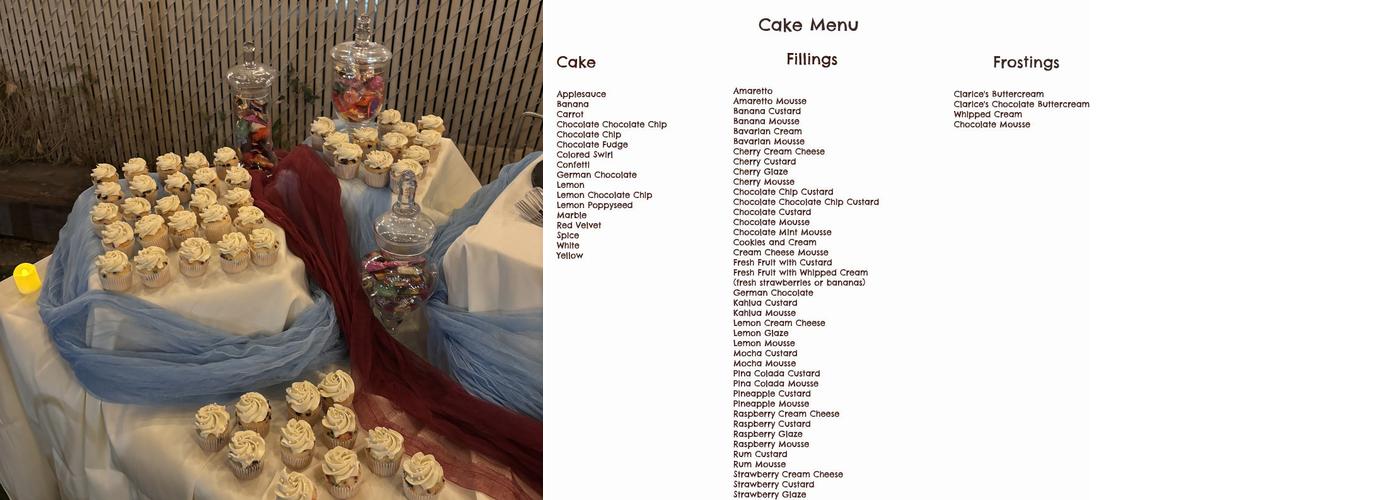 Clarice's Cake & Candy Supplies Menu
