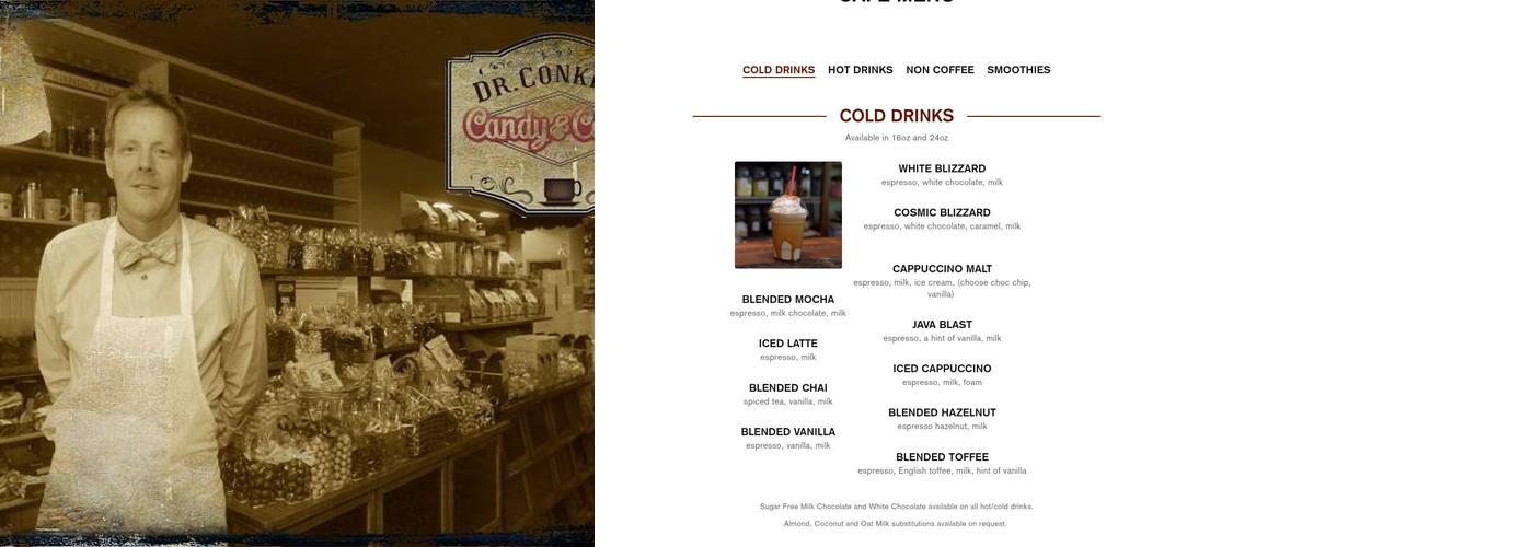 Dr. Conkey's Candy & Coffee Menu