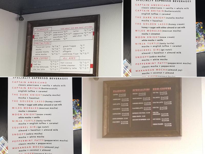 Panels Comic Book Coffee Bar Menu